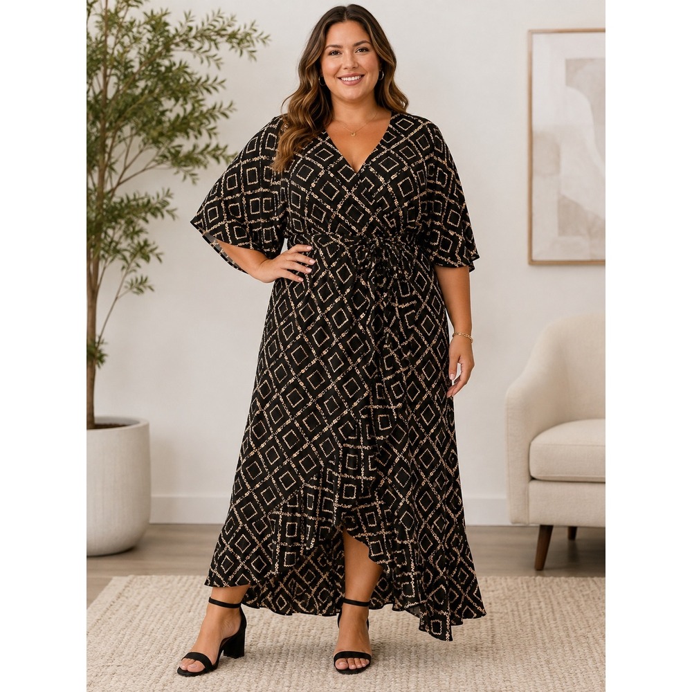 Torrid 3X 22/24 NWT Black Floral Georgette Hi-Low Maxi Dress Surplice Belted